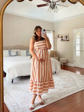 NWT Pinkblush Orange Linen Striped Tie Back Midi Dress